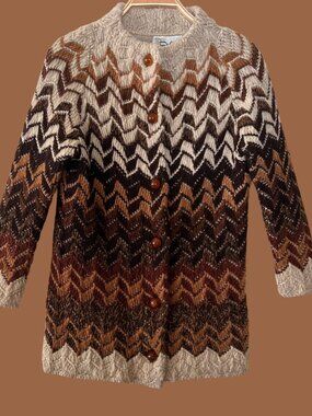 Vintage Wool Cardigan Sweater, Abstract pattern, Geometric, 60s, 70s